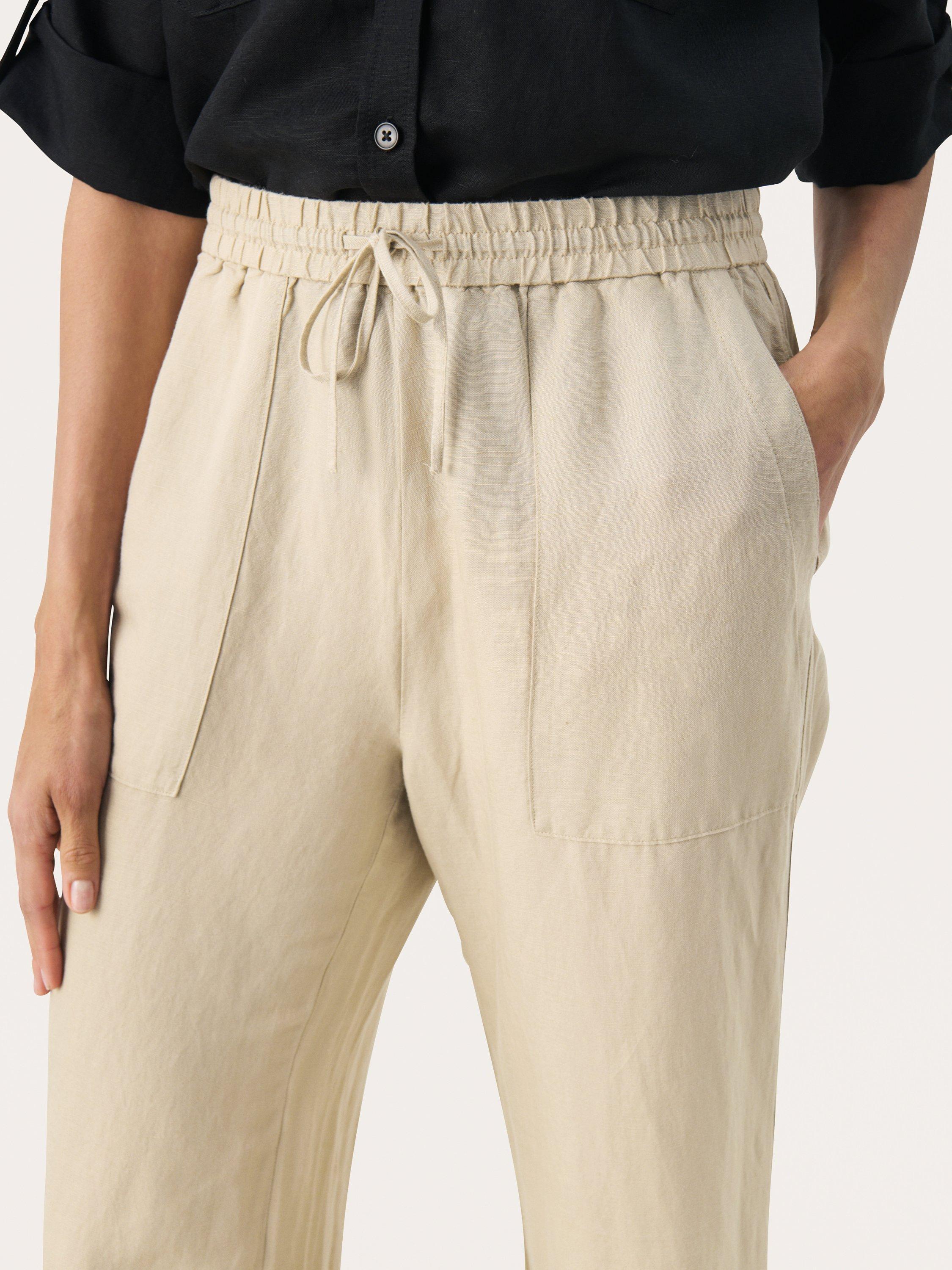 Product image 4 of 6, which shows Part Two Eniolas Linen Blend Cropped Wide Leg Trousers, Beige, 8