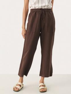 Part Two Eniolas Linen Blend Cropped Wide Leg Trousers, Mid Brown