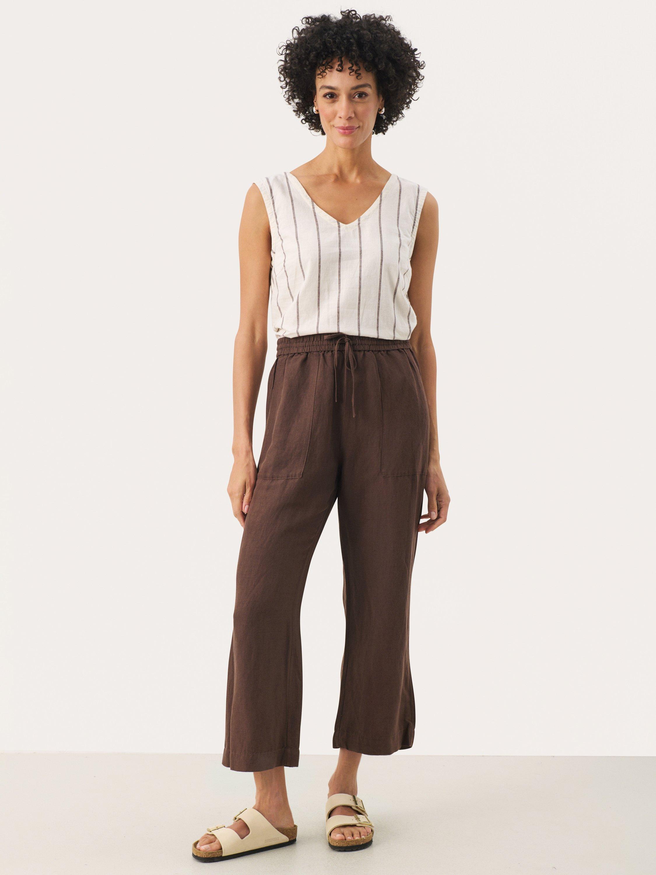 Product image 3 of 6, which shows Part Two Eniolas Linen Blend Cropped Wide Leg Trousers, Mid Brown, 8