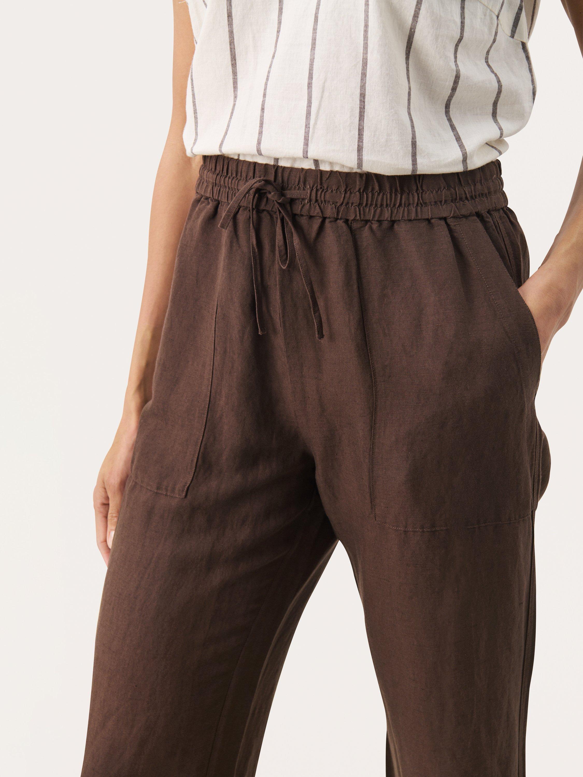 Product image 4 of 6, which shows Part Two Eniolas Linen Blend Cropped Wide Leg Trousers, Mid Brown, 8