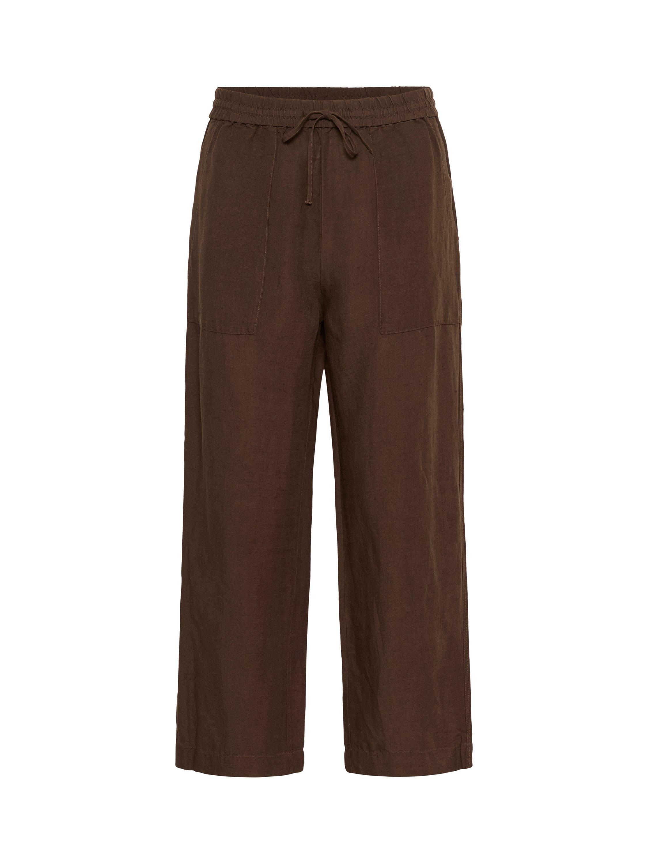 Product image 5 of 6, which shows Part Two Eniolas Linen Blend Cropped Wide Leg Trousers, Mid Brown, 8