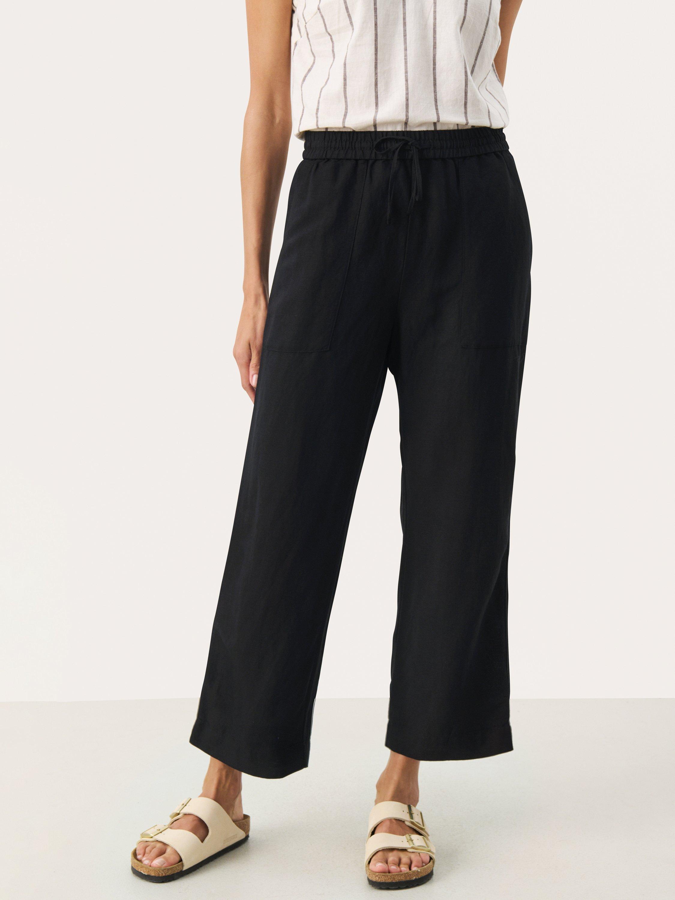 Product image 1 of 6, which shows Part Two Eniolas Linen Blend Cropped Wide Leg Trousers, Black, 8