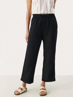 Part Two Eniolas Linen Blend Cropped Wide Leg Trousers, Black