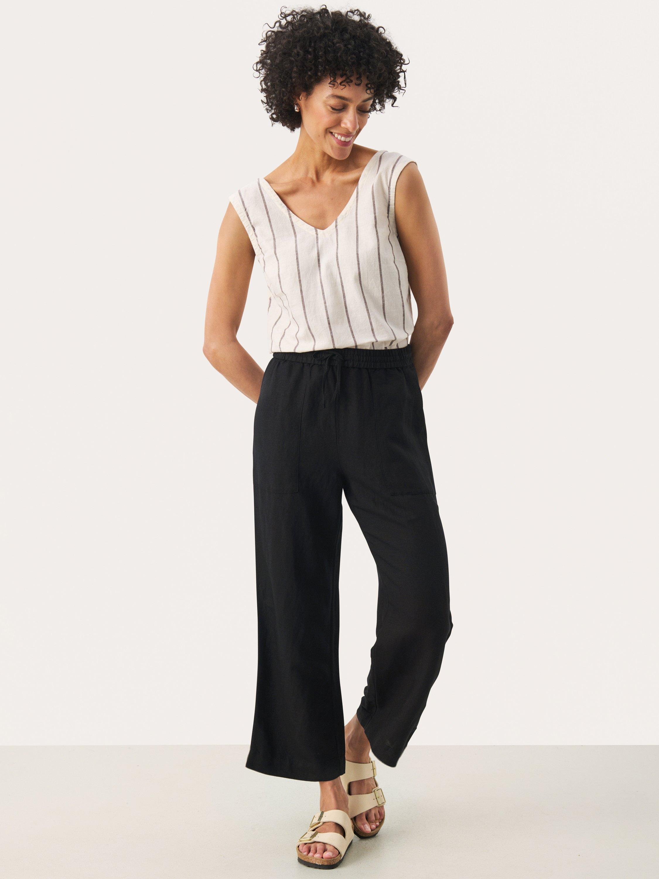 Product image 3 of 6, which shows Part Two Eniolas Linen Blend Cropped Wide Leg Trousers, Black, 8