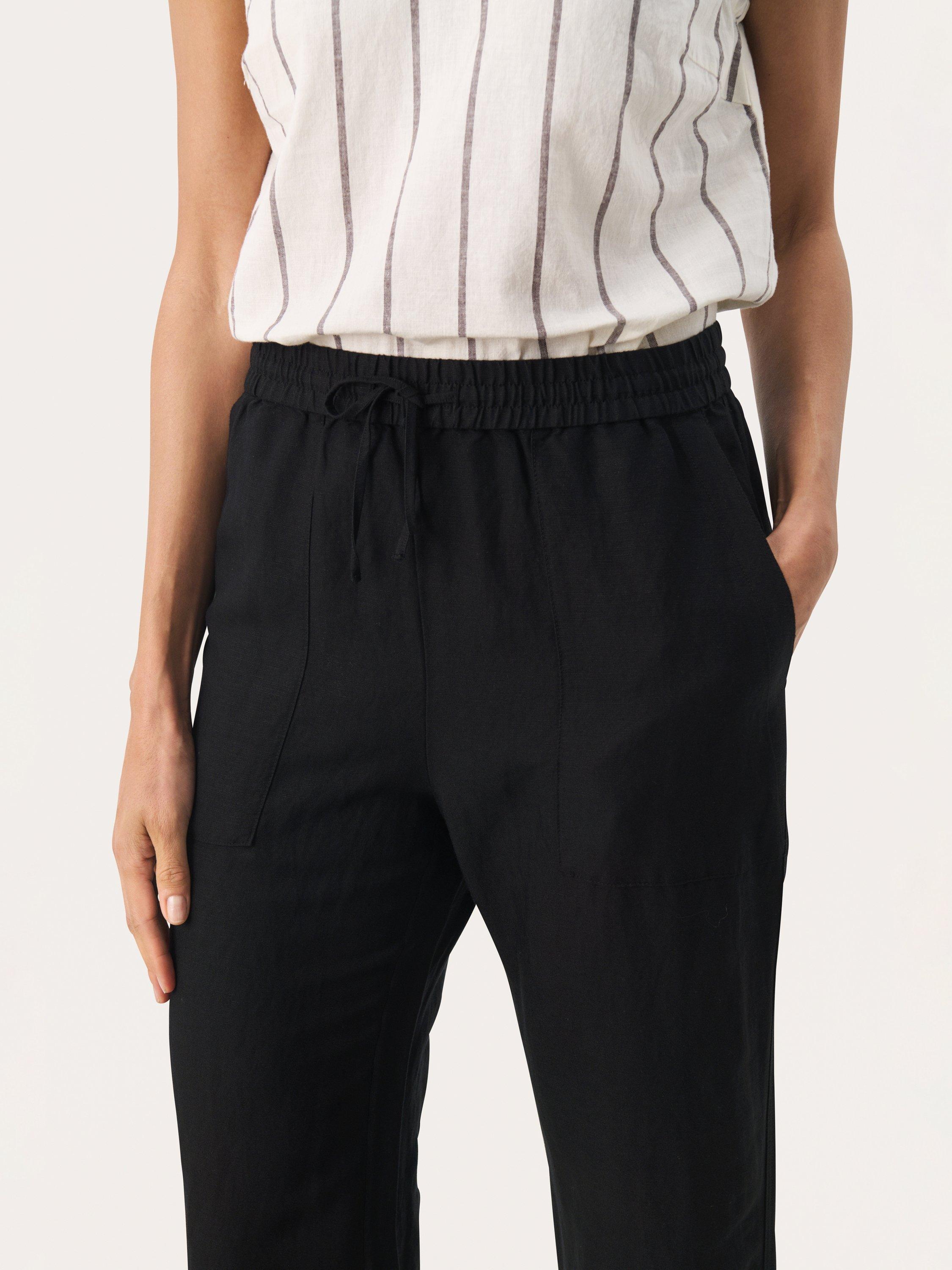 Product image 4 of 6, which shows Part Two Eniolas Linen Blend Cropped Wide Leg Trousers, Black, 8