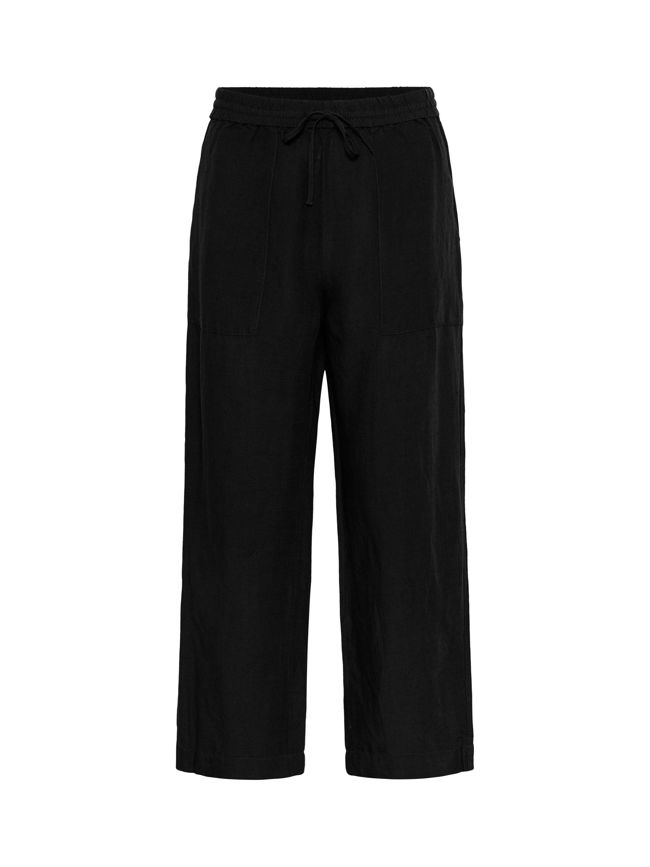 Product image 5 of 6, which shows Part Two Eniolas Linen Blend Cropped Wide Leg Trousers, Black, 8