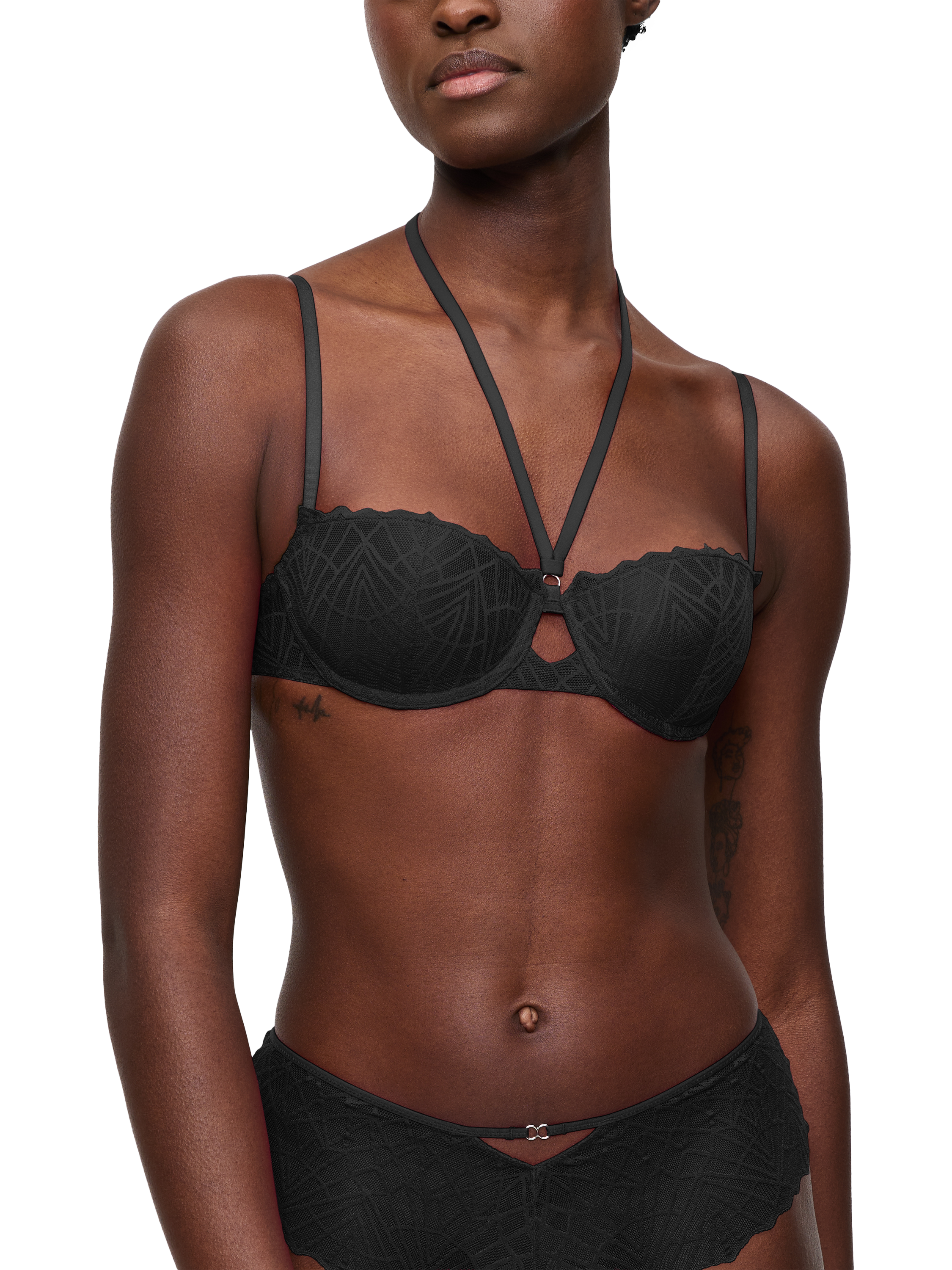 Product image 1 of 6, which shows Triumph Night Vegas Underwired Padded Balconette Bra, Black, 32B