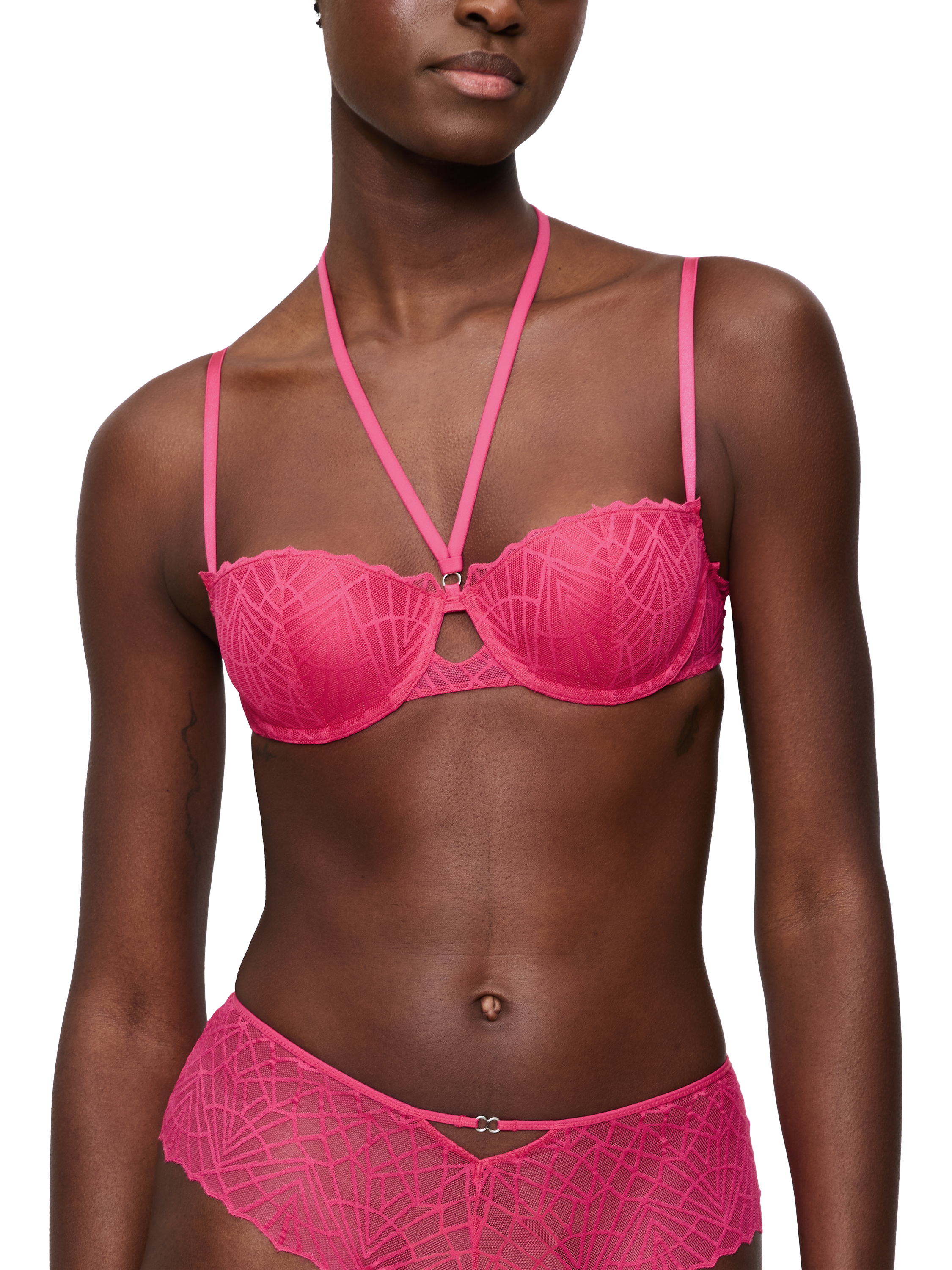Product image 1 of 6, which shows Triumph Night Vegas Underwired Padded Balconette Bra, Flashy Pink, 32C