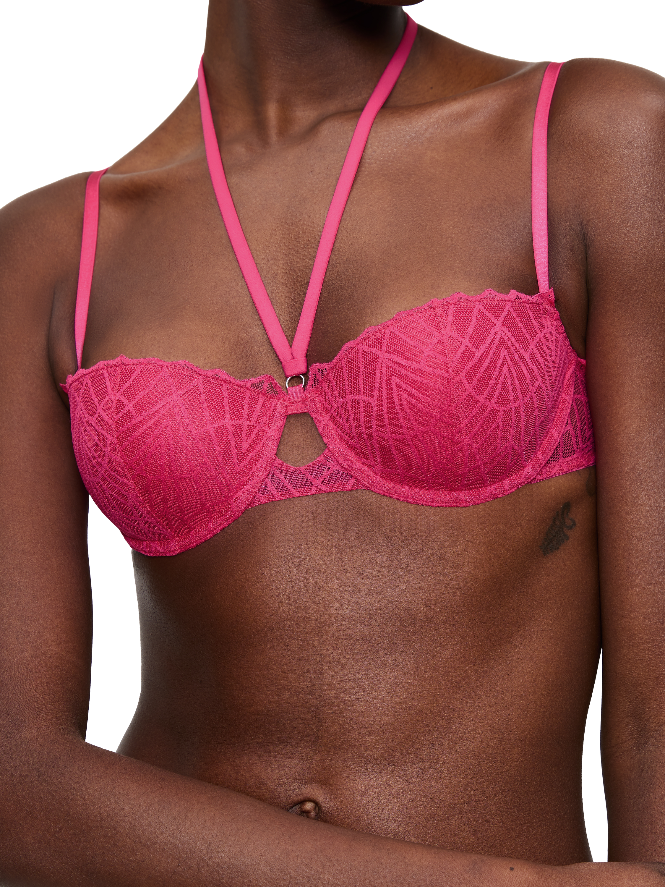 Product image 4 of 6, which shows Triumph Night Vegas Underwired Padded Balconette Bra, Flashy Pink, 32C
