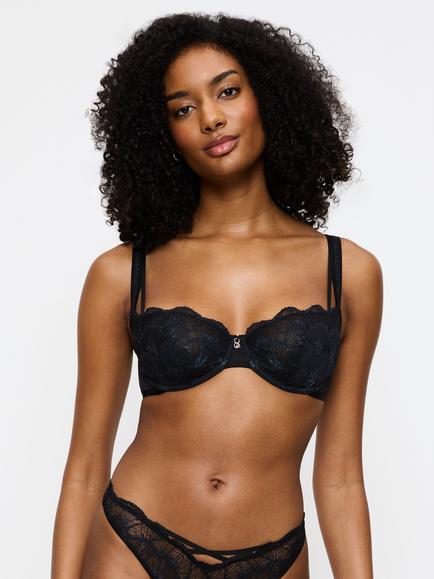 Triumph Palina Moonlight Kiss Lace Underwired Balcony Bra, Black