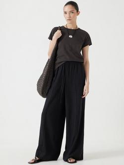 HUSH Linen Blend Petunia Wide Leg Trousers, Washed Black