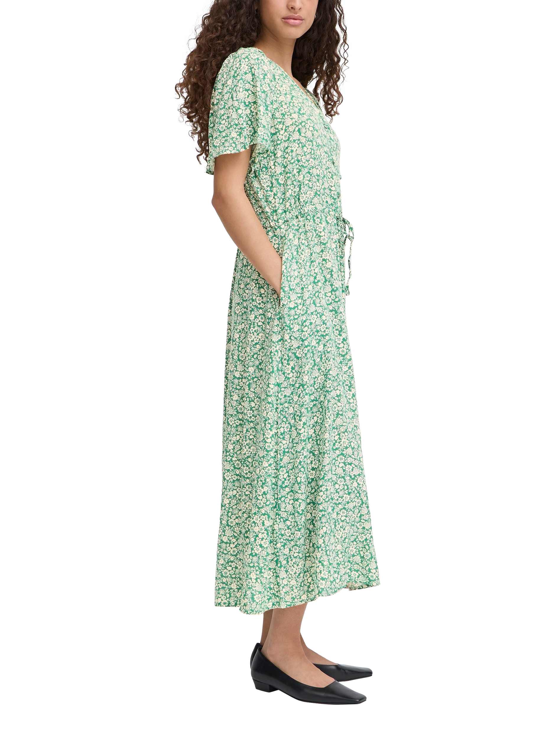 Product image 3 of 4, which shows ICHI Vera Floral Midi Dress, Pine Green, 8