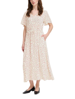 ICHI Vera Floral Midi Dress, Pink/Multi, Pink/Multi