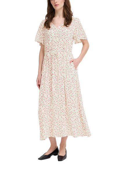 ICHI Vera Floral Midi Dress, Pink/Multi, Pink/Multi