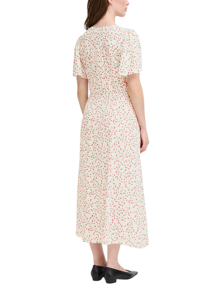ICHI Vera Floral Midi Dress, Pink/Multi - view 2, Pink/Multi