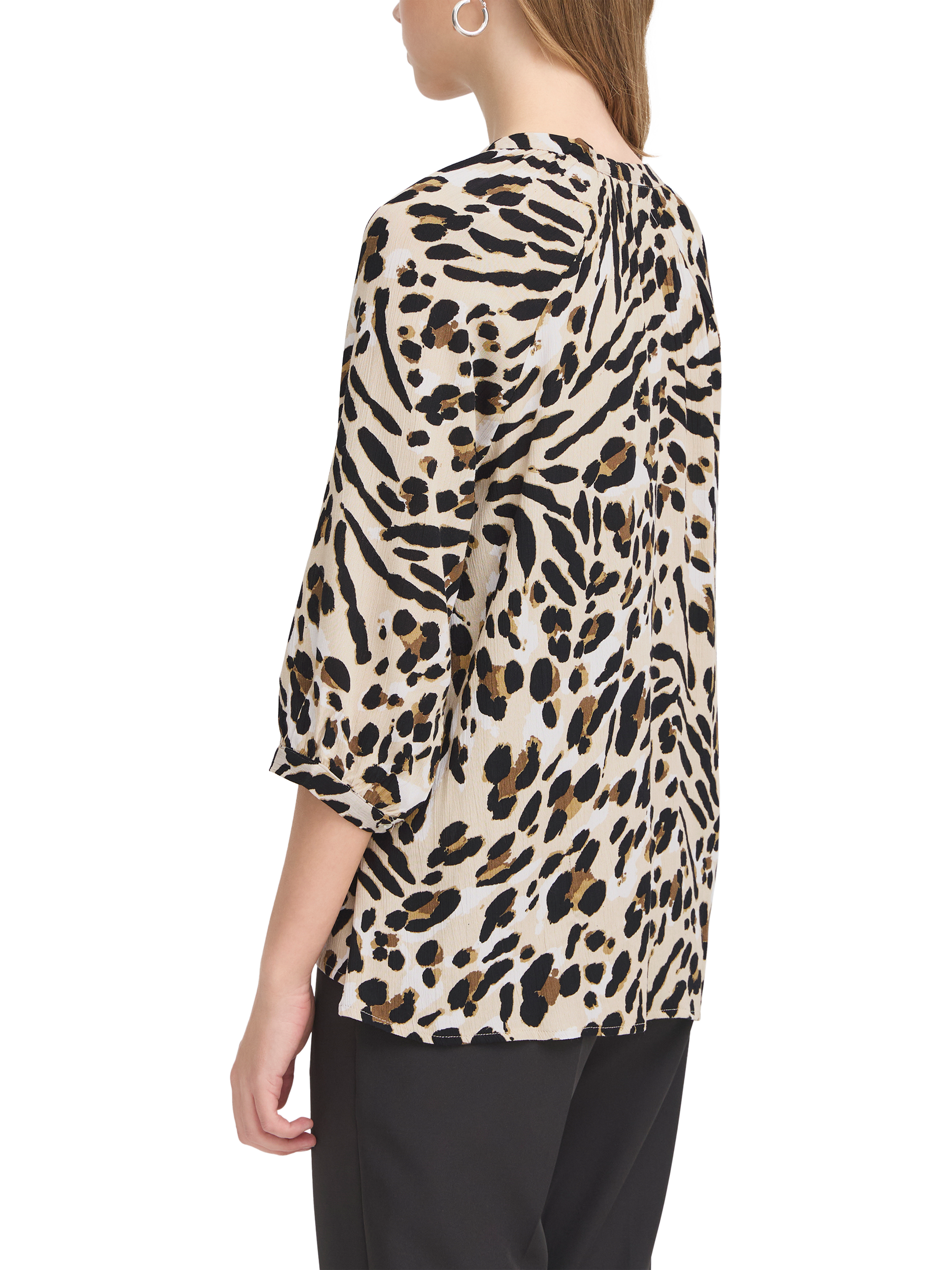 Product image 2 of 7, which shows ICHI Marrakech Animal Print Shirt, Caribou/Multi, XS