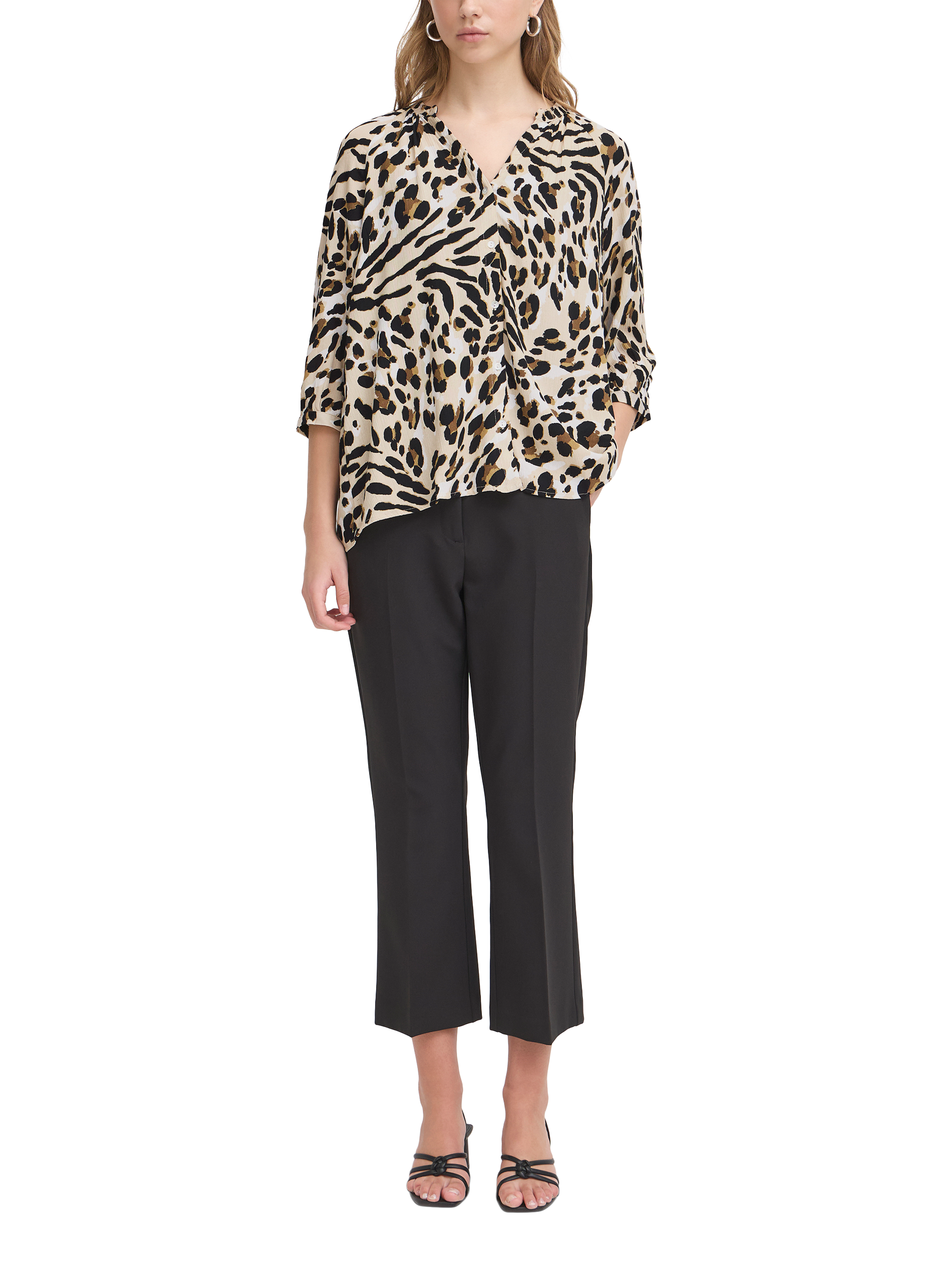 Product image 3 of 7, which shows ICHI Marrakech Animal Print Shirt, Caribou/Multi, XS