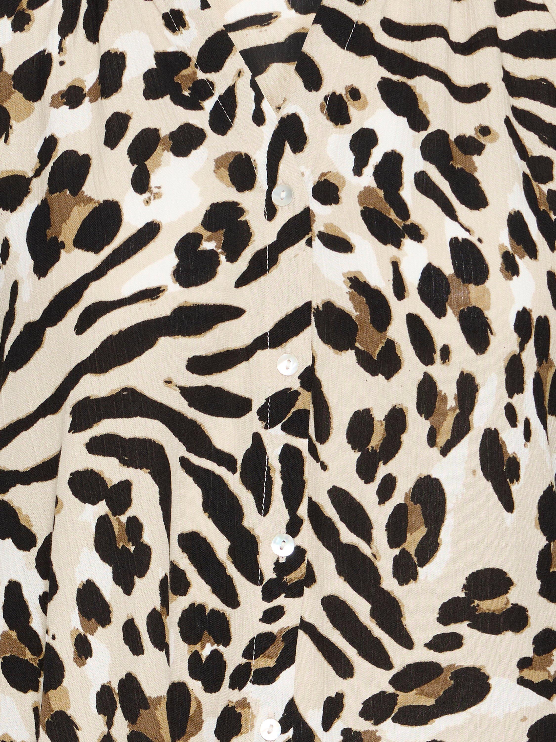 Product image 7 of 7, which shows ICHI Marrakech Animal Print Shirt, Caribou/Multi, XS