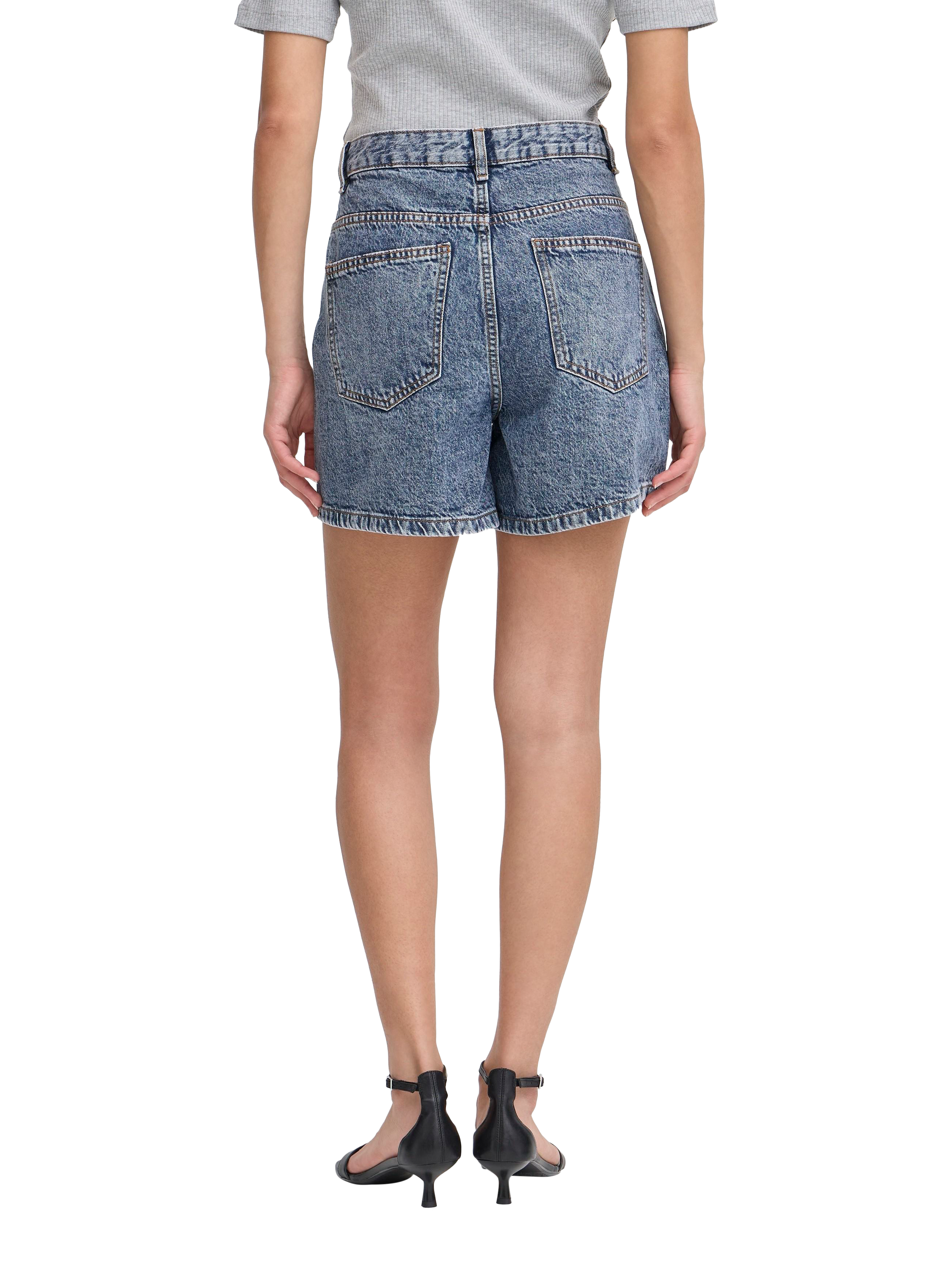Product image 2 of 7, which shows ICHI Aveny High Waist Denim Shorts, Medium Blue, 8
