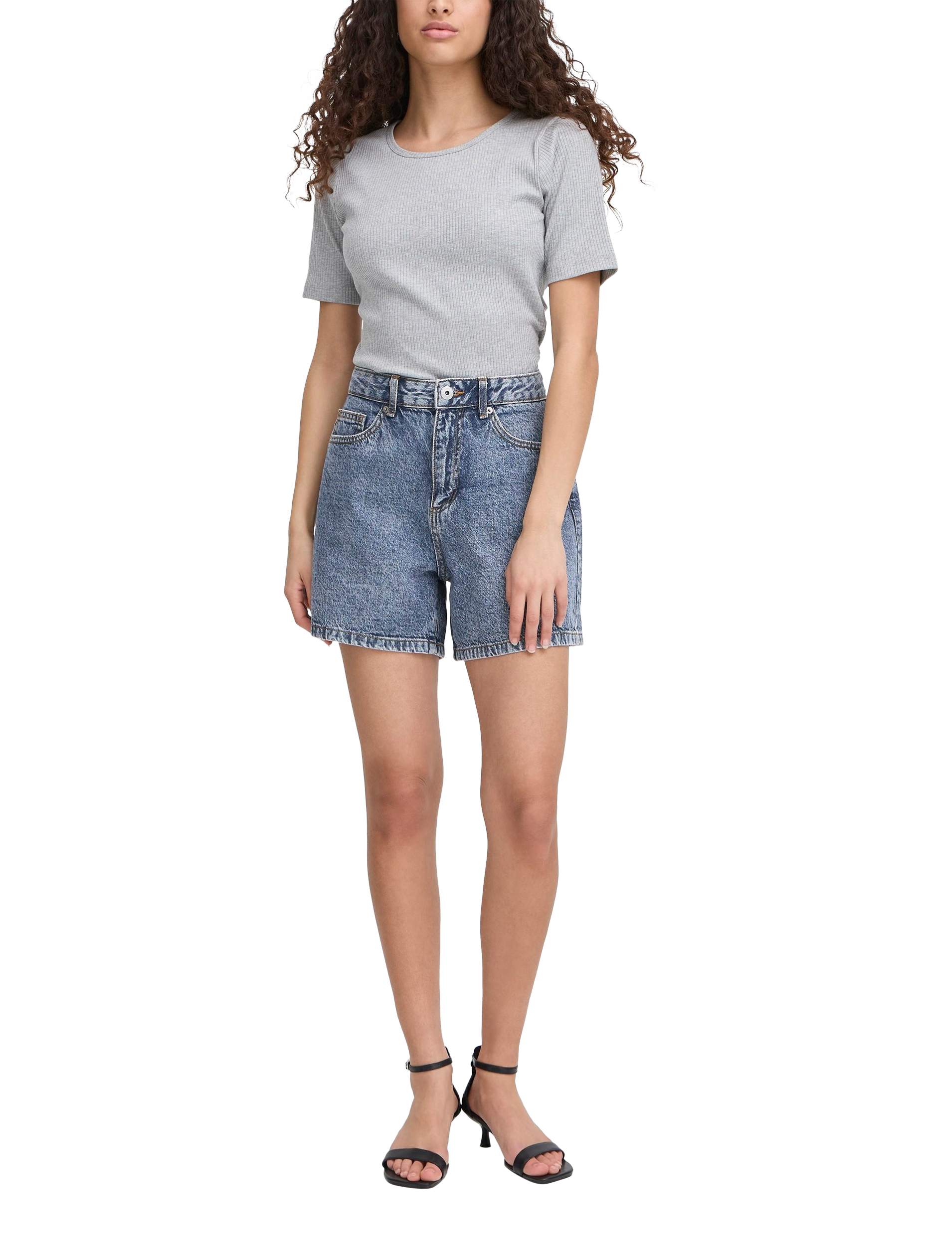 Product image 3 of 7, which shows ICHI Aveny High Waist Denim Shorts, Medium Blue, 8