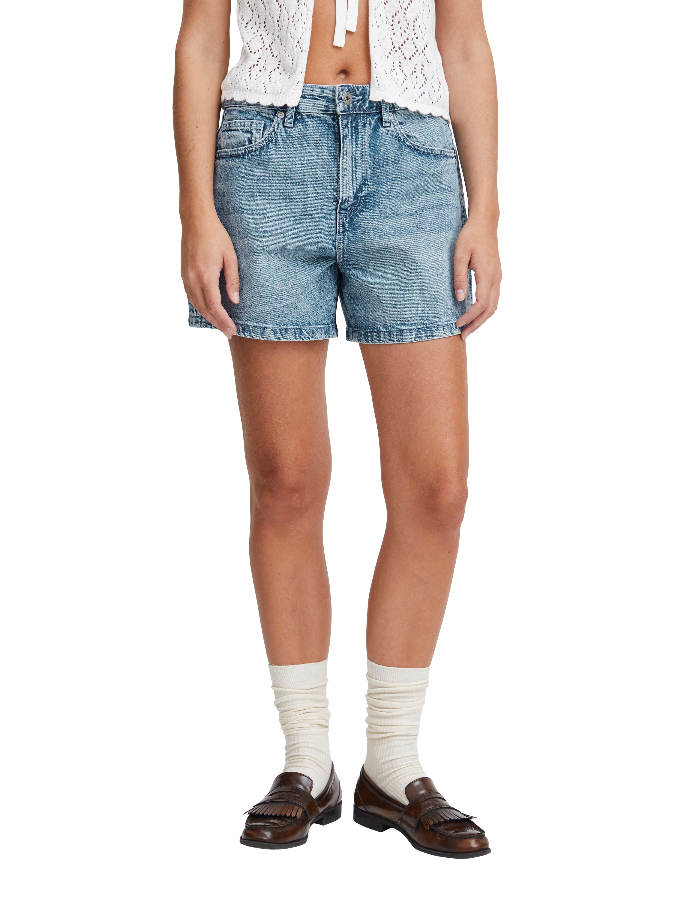Product image 1 of 7, which shows ICHI Haveny Denim Shorts, Washed Light Blue, 8