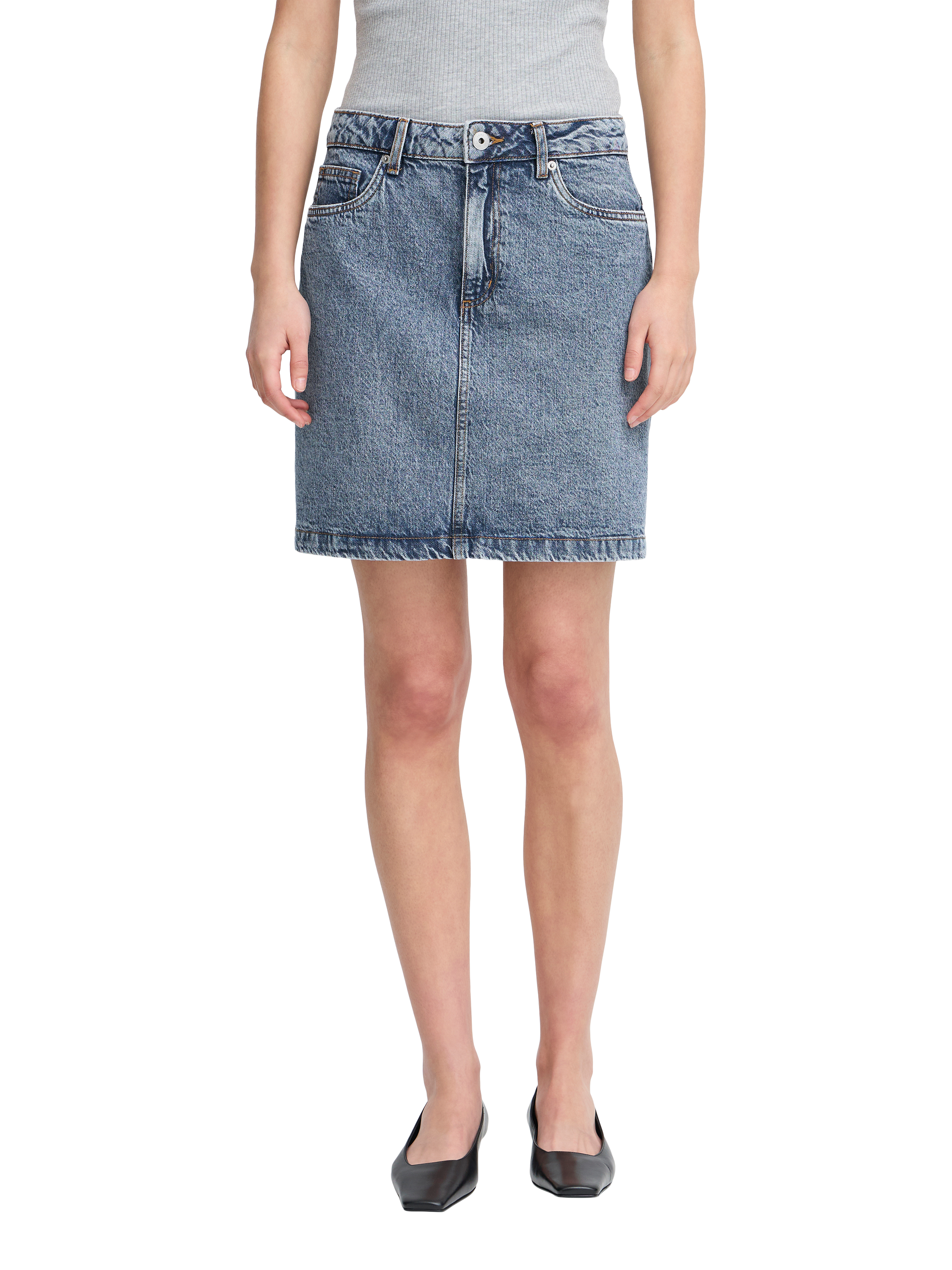 Product image 1 of 7, which shows ICHI Haveny Denim Skirt, Medium Blue, 8