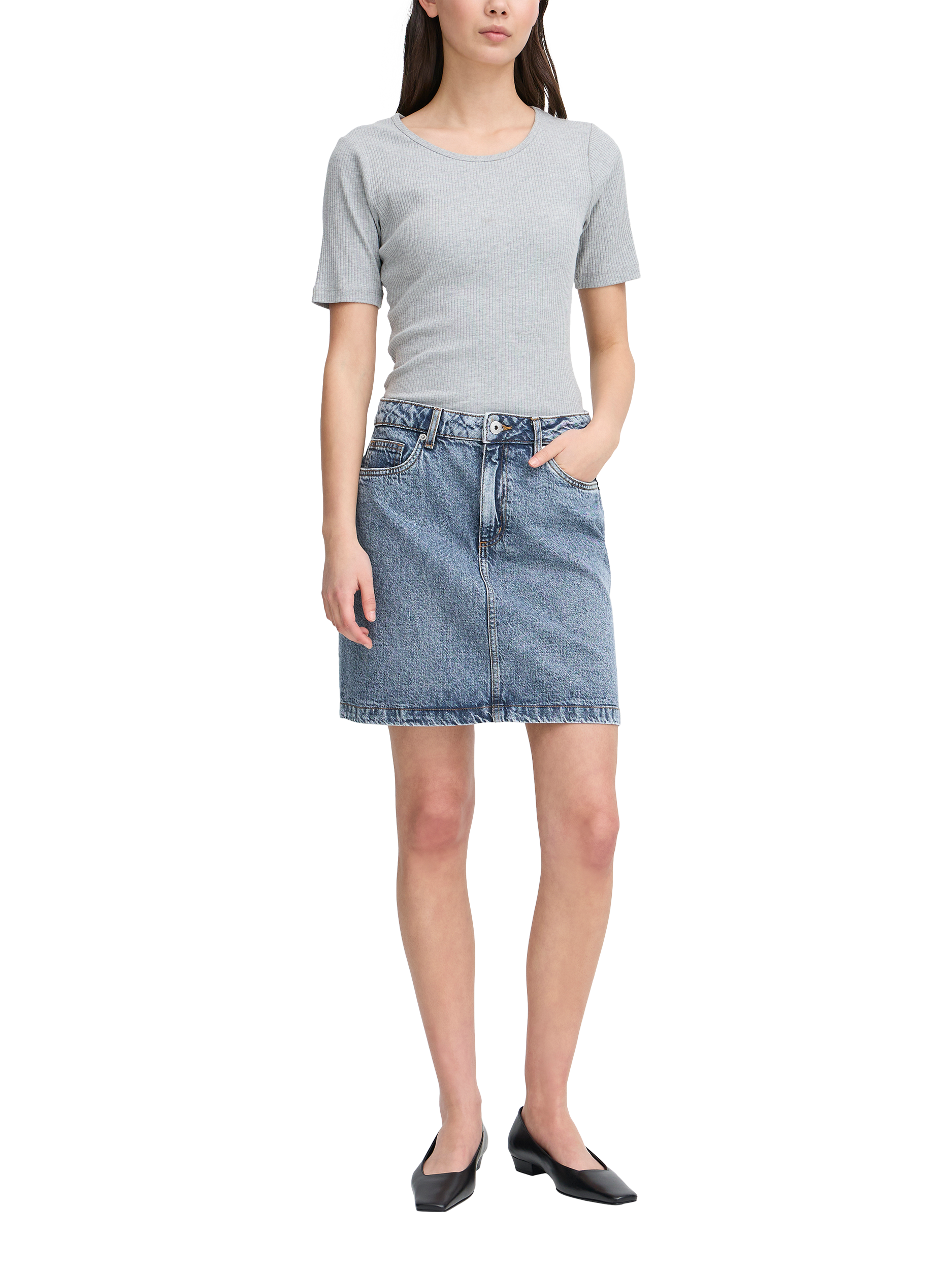 Product image 3 of 7, which shows ICHI Haveny Denim Skirt, Medium Blue, 8