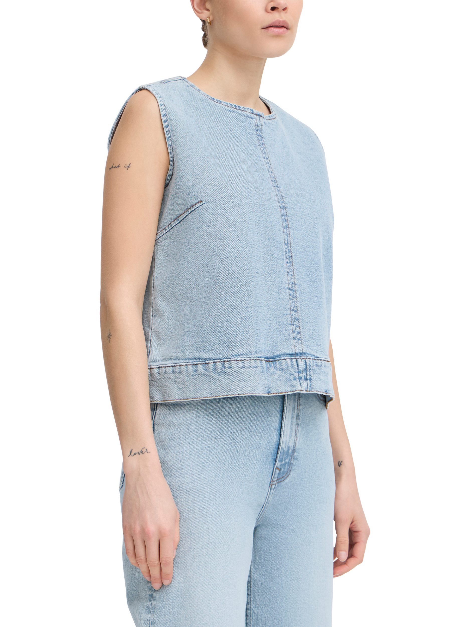 Product image 1 of 7, which shows ICHI Armios Denim Shell Top, Light Blue Washed, 10