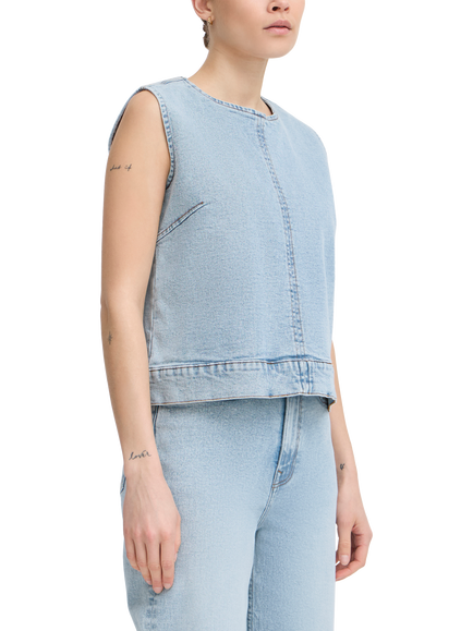 ICHI Armios Denim Shell Top, Light Blue Washed, Light Blue Washed