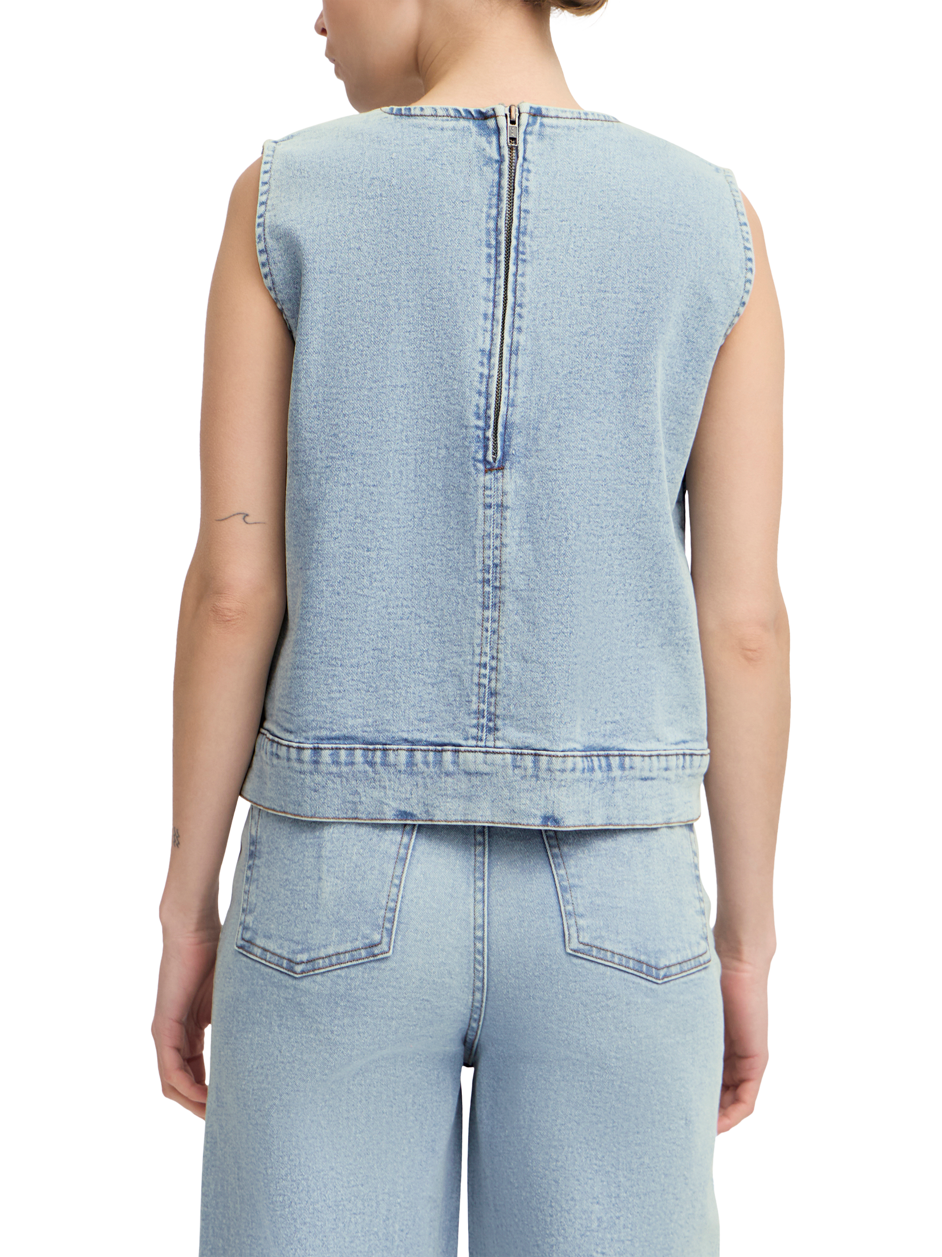Product image 2 of 7, which shows ICHI Armios Denim Shell Top, Light Blue Washed, 10