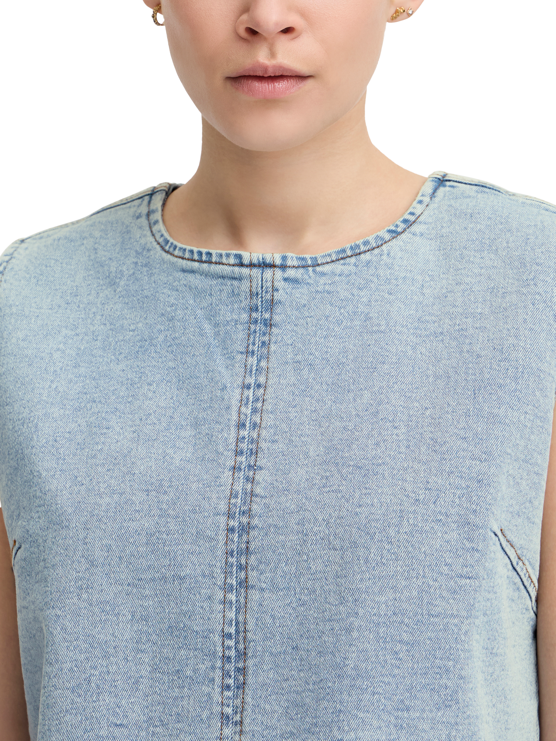 Product image 4 of 7, which shows ICHI Armios Denim Shell Top, Light Blue Washed, 10