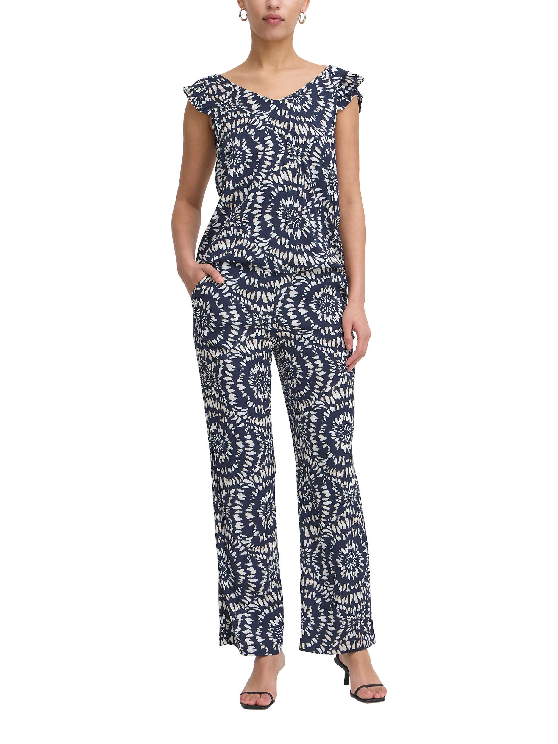 Product image 3 of 7, which shows ICHI Haya Ikat Circle Trousers, Total Eclipse, 8