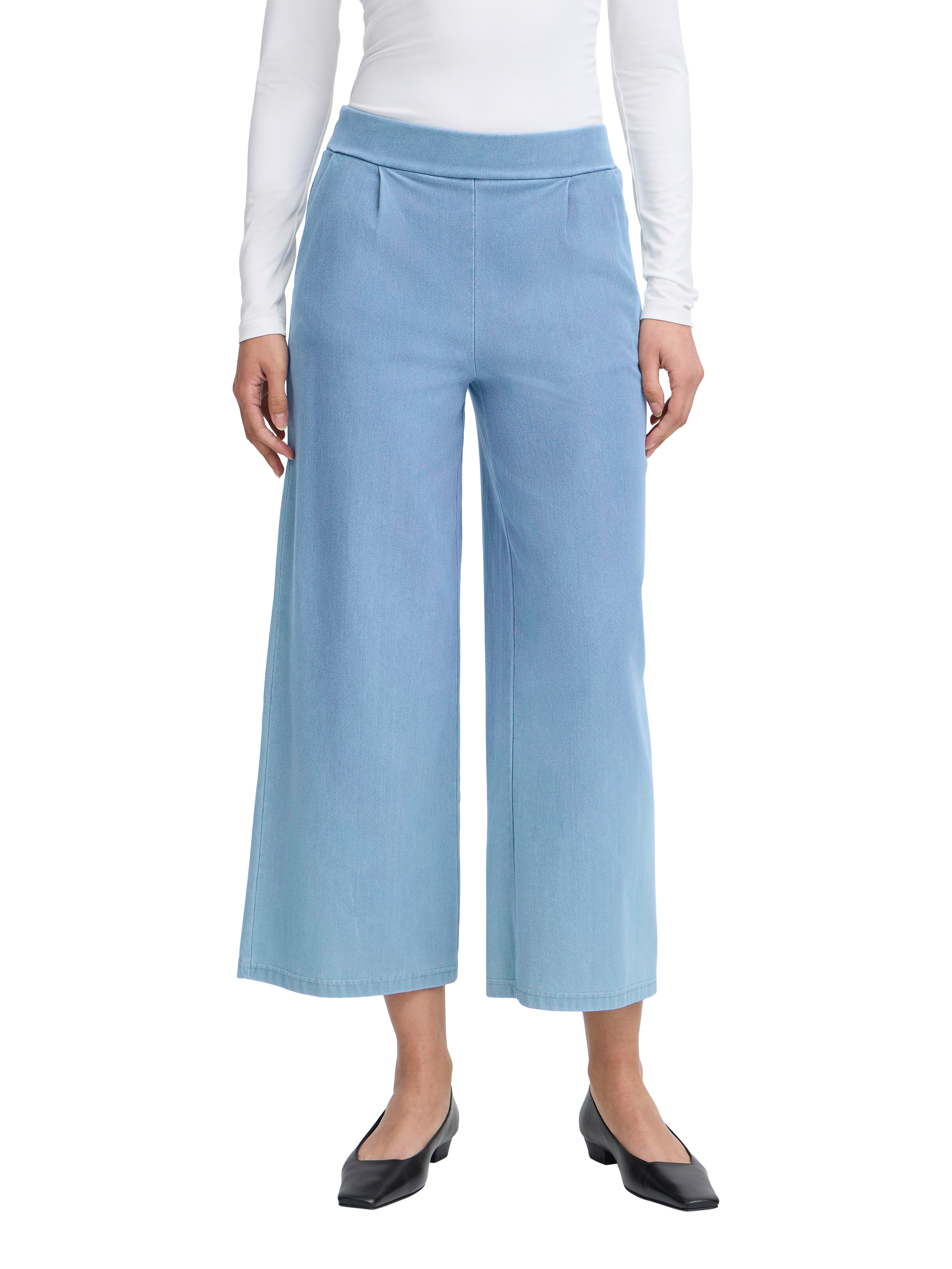 Product image 1 of 7, which shows ICHI Kate Denim Cropped Trousers, Light Blue, S