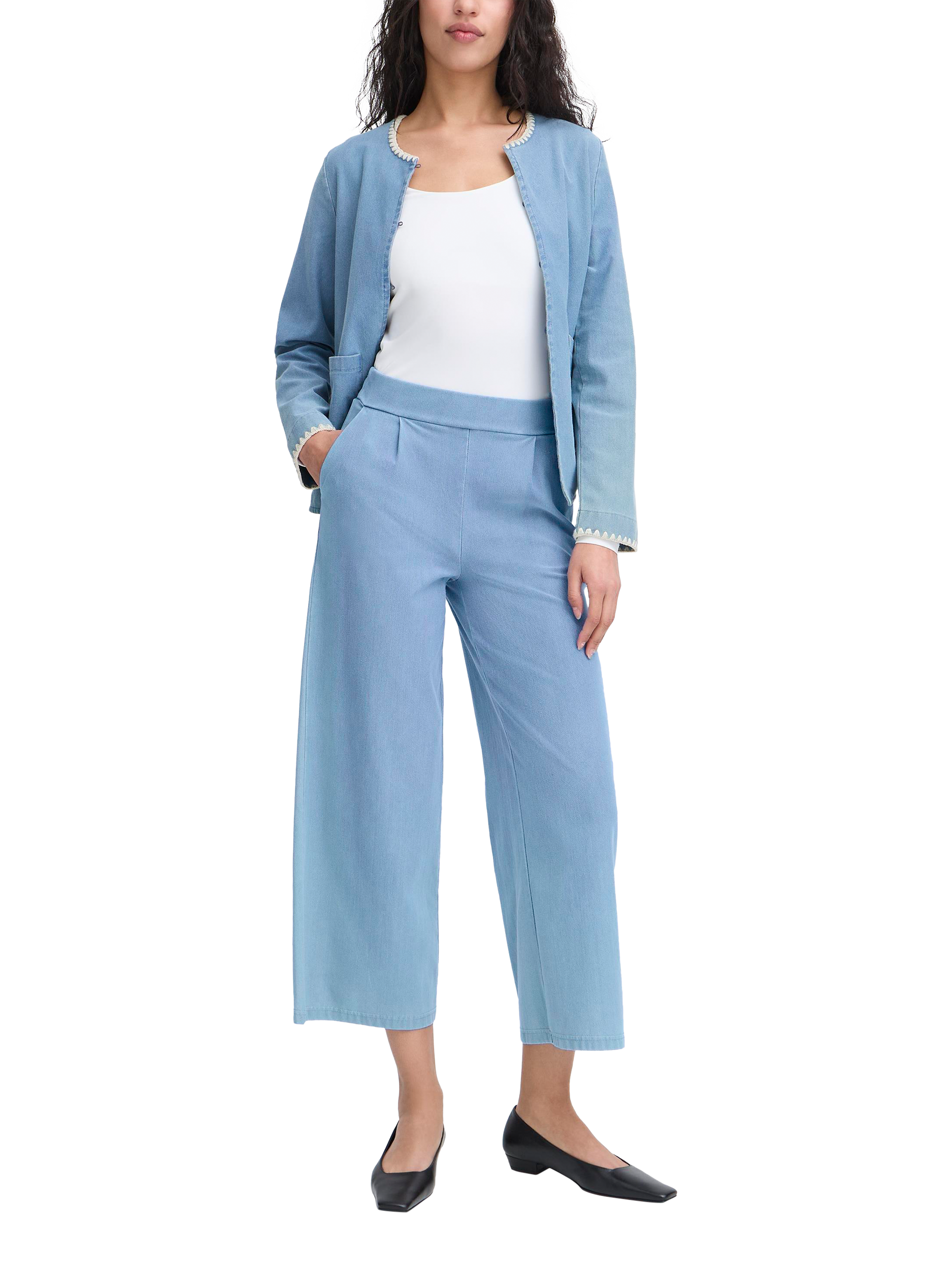 Product image 3 of 7, which shows ICHI Kate Denim Cropped Trousers, Light Blue, S