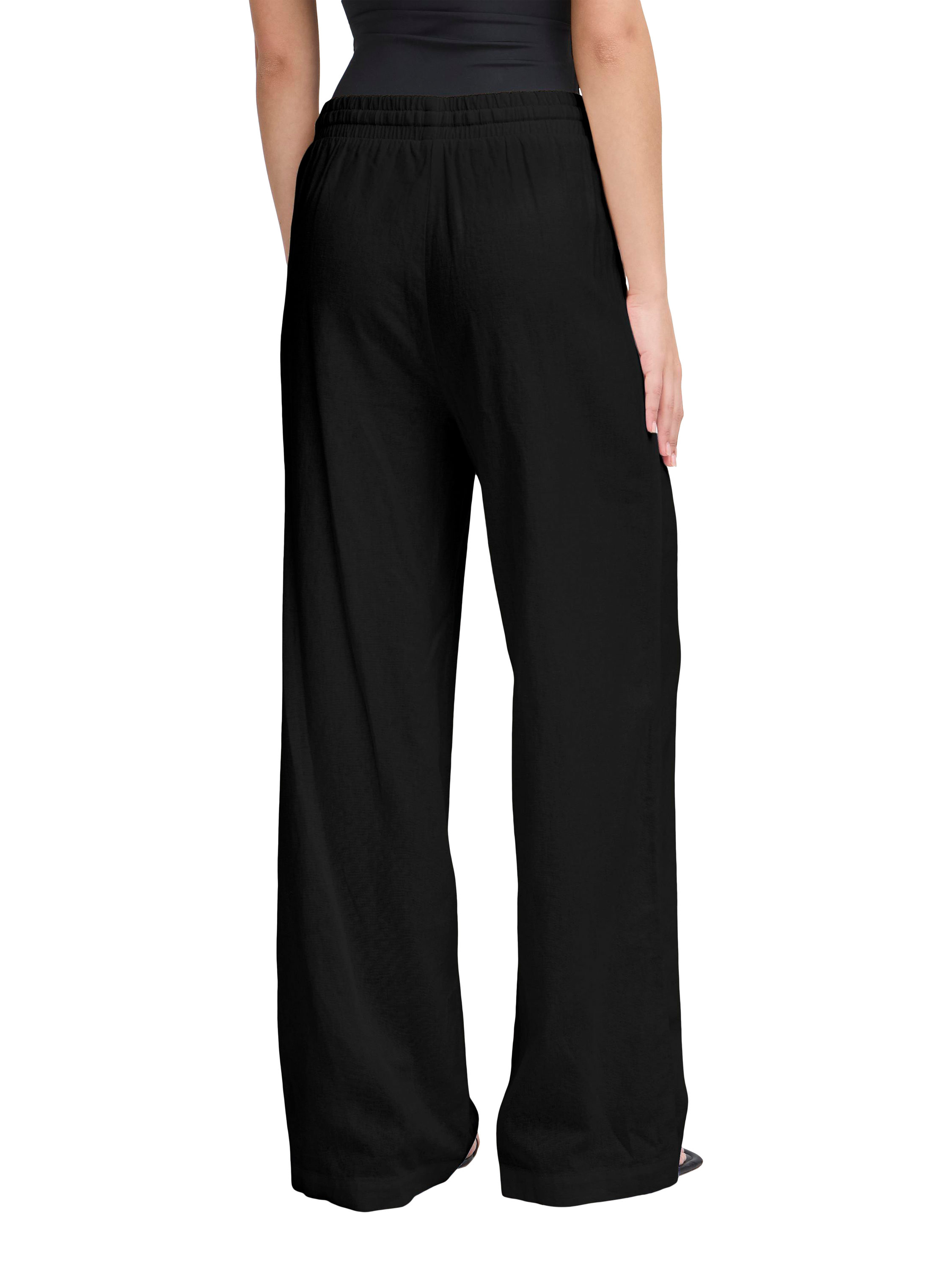 Product image 2 of 3, which shows ICHI Linno Linen Rich Wide Leg Trousers, Black, 8