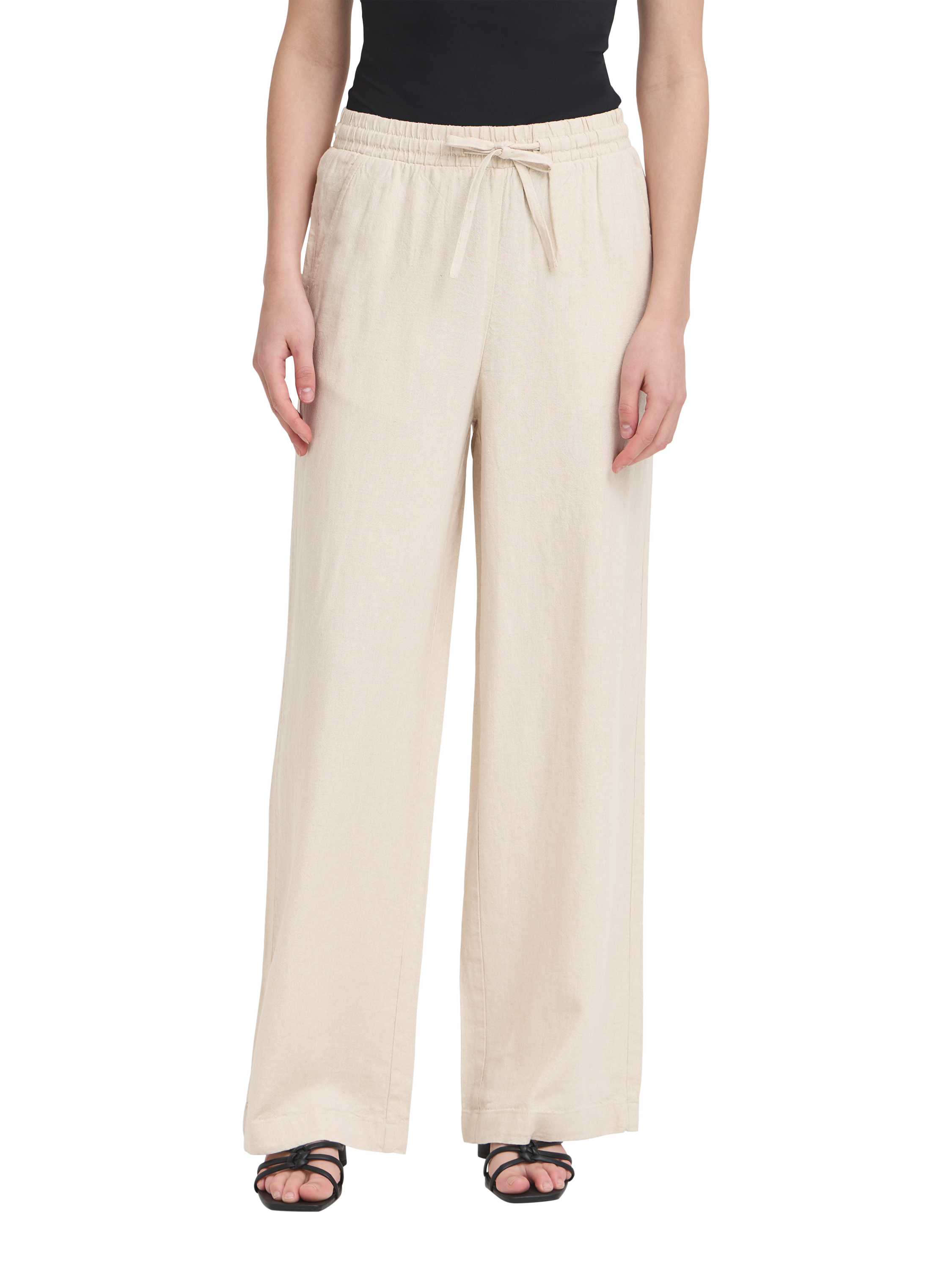 Product image 1 of 3, which shows ICHI Linno Linen Rich Wide Leg Trousers, Natural Ecru, 8
