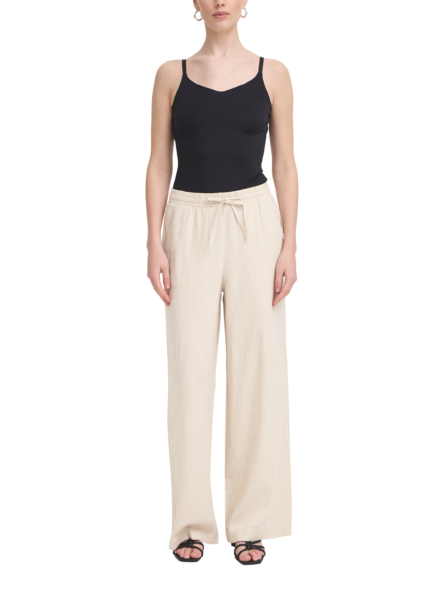 Product image 3 of 3, which shows ICHI Linno Linen Rich Wide Leg Trousers, Natural Ecru, 8