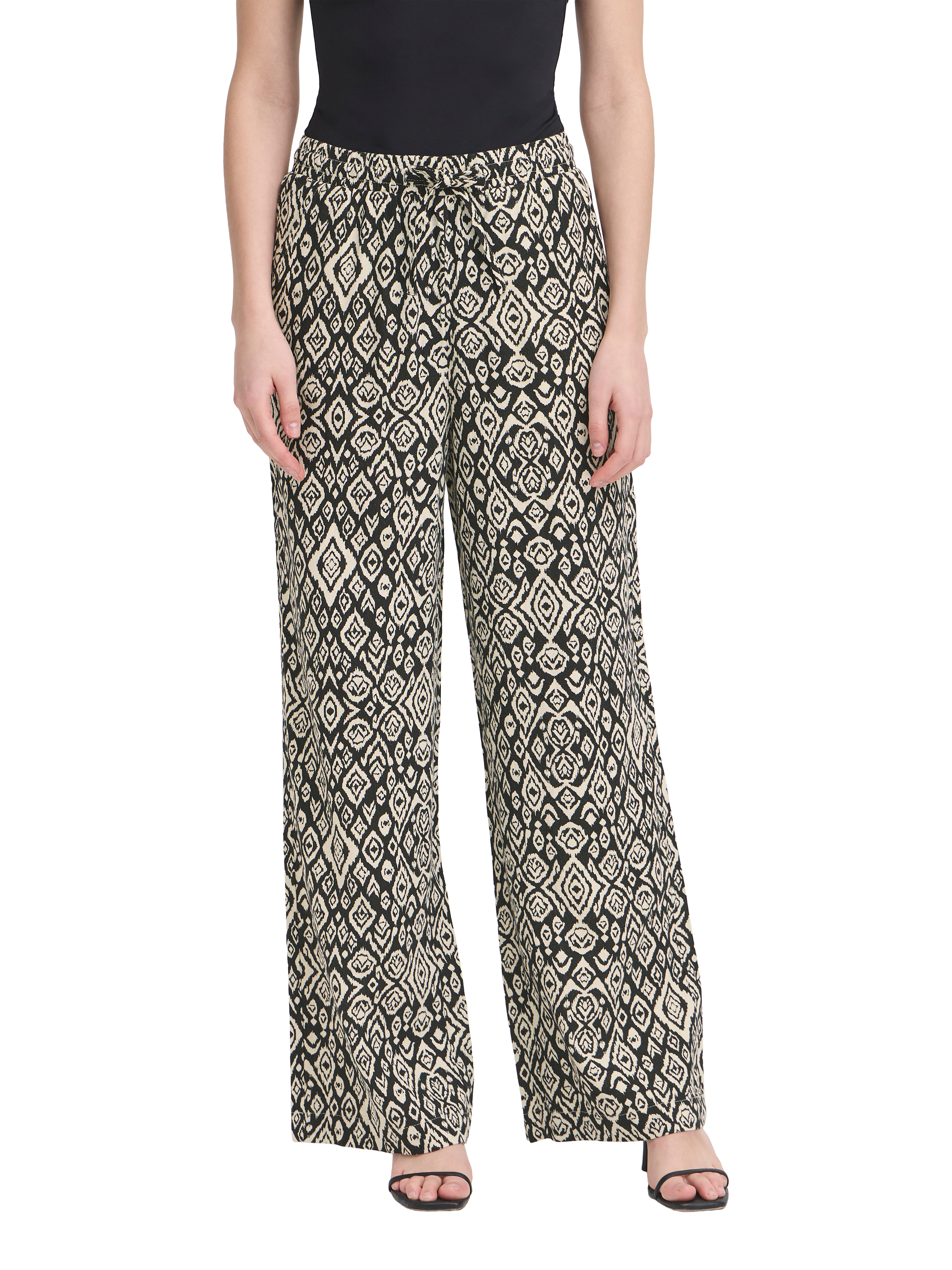 Product image 1 of 3, which shows ICHI Linno Line Rich Diamond Ikat Trousers, Black/Multi, 8