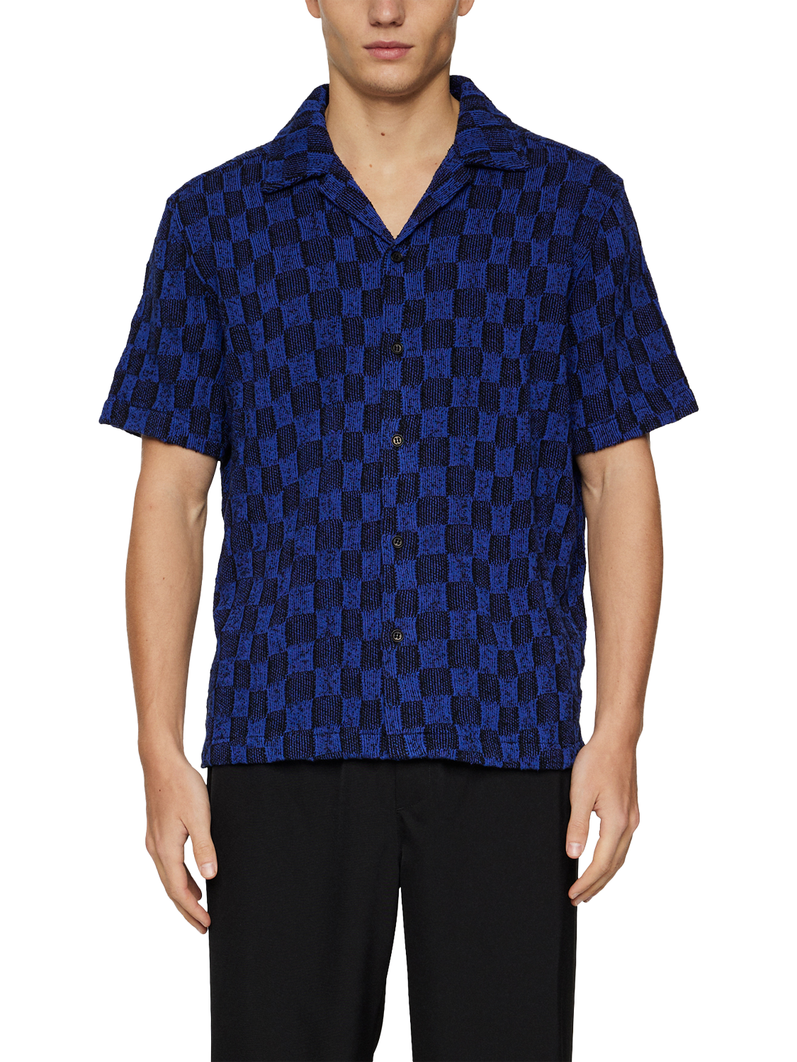 Product image 1 of 5, which shows J.Lindeberg Torpa Cotton Blend Regular Fit Check Shirt, Mid Blue, M