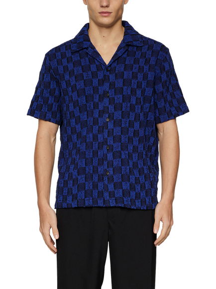 J.Lindeberg Torpa Cotton Blend Regular Fit Check Shirt, Mid Blue, Mid Blue