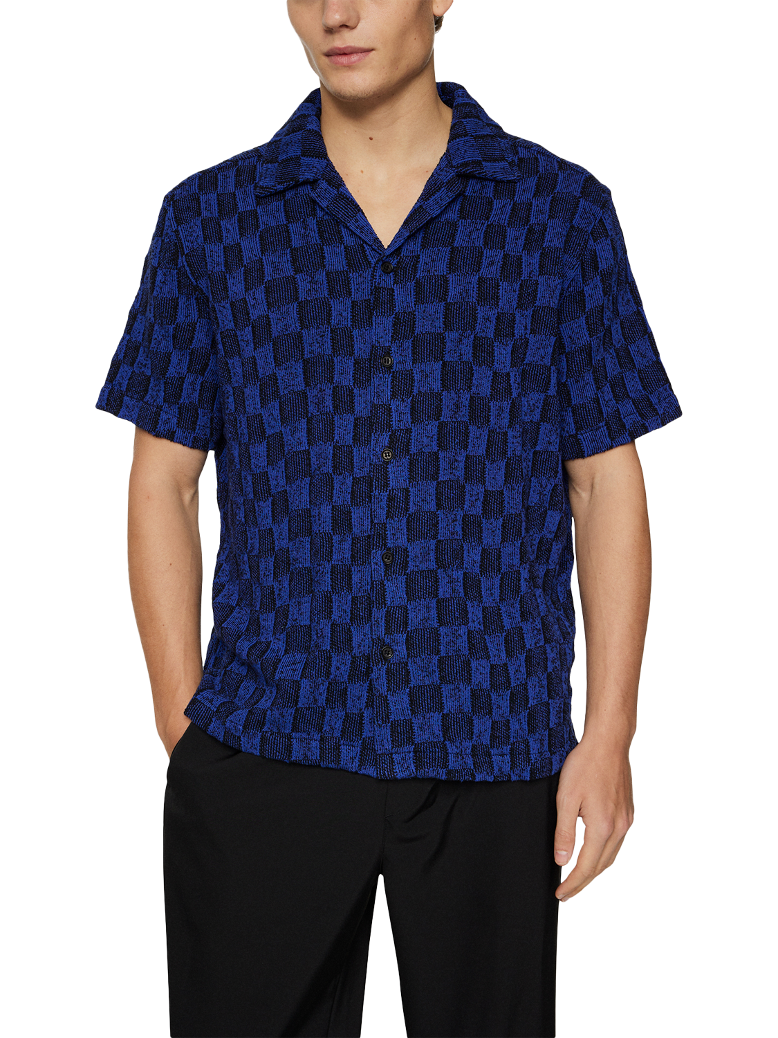 Product image 4 of 5, which shows J.Lindeberg Torpa Cotton Blend Regular Fit Check Shirt, Mid Blue, M