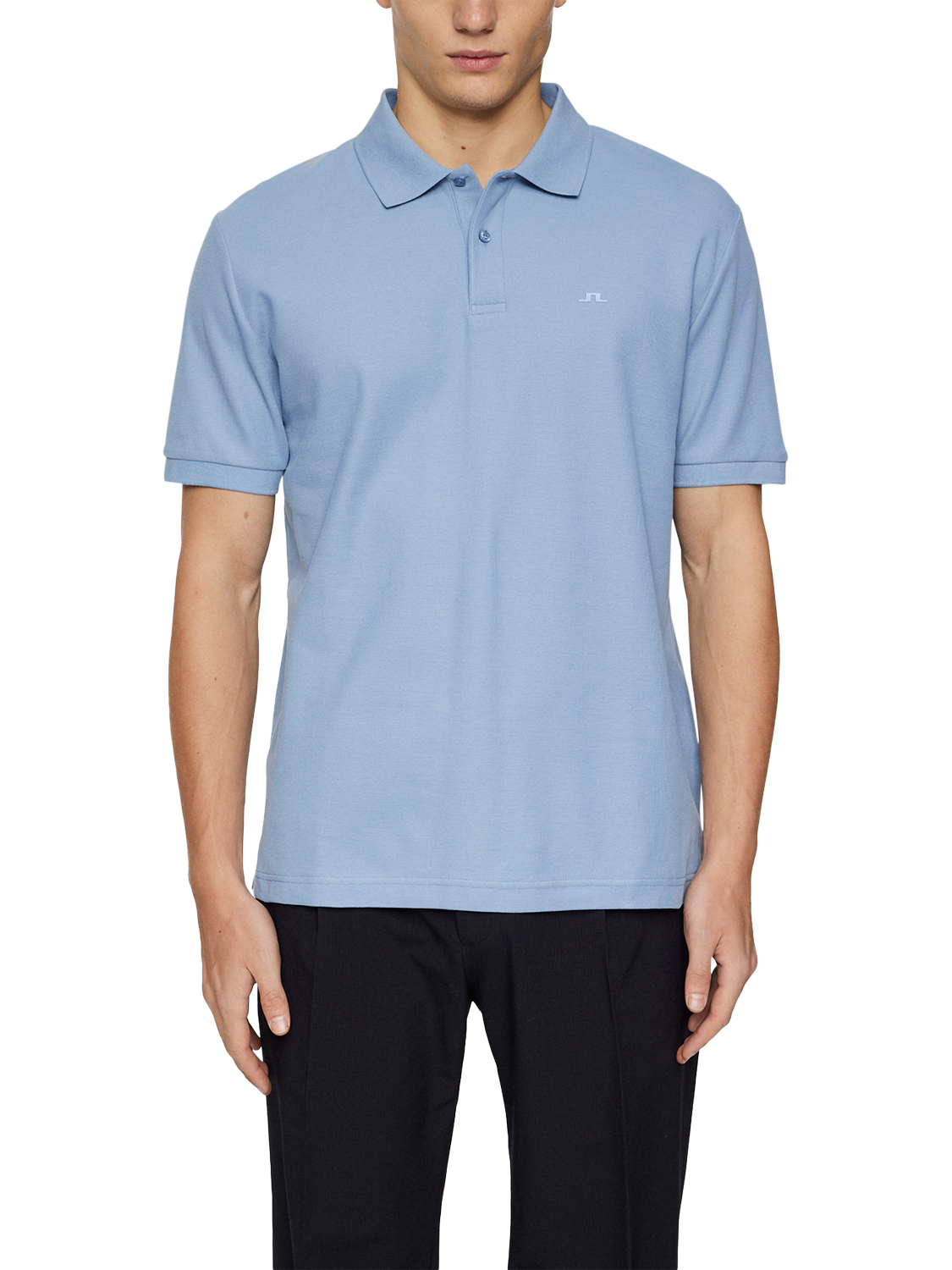 Product image 1 of 5, which shows J.Lindeberg Rudy Cotton Slim Fit Short Sleeve Polo Shirt, Mid Blue, S