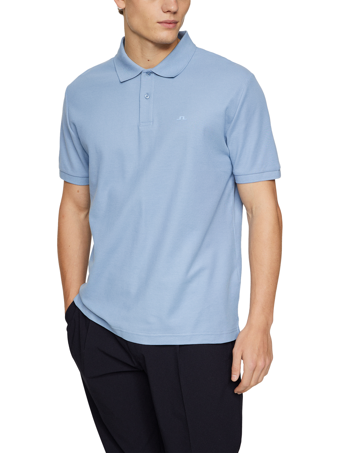 Product image 4 of 5, which shows J.Lindeberg Rudy Cotton Slim Fit Short Sleeve Polo Shirt, Mid Blue, S