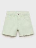 Mango Kids' Grace Frayed Denim Shorts, Turquoise - Aqua