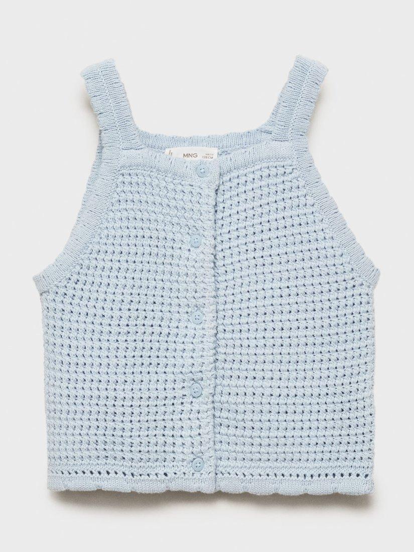 Product image 1 of 4, which shows Mango Kids' Azores Cotton Crochet Cami, Light Pastel Blue, 5-6 years