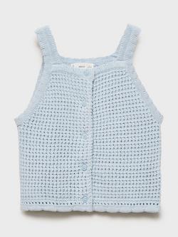 Mango Kids' Azores Cotton Crochet Cami, Light Pastel Blue
