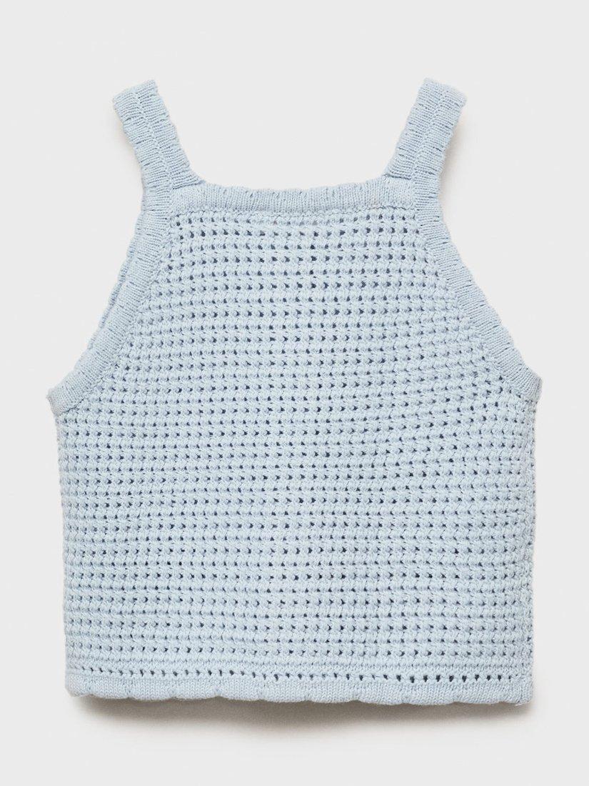 Product image 2 of 4, which shows Mango Kids' Azores Cotton Crochet Cami, Light Pastel Blue, 5-6 years