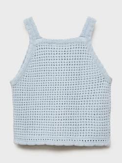 Mango Kids' Azores Cotton Crochet Cami - view 2, Light Pastel Blue