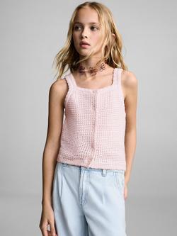 Mango Kids' Azores Cotton Crochet Cami, Light Pastel Pink