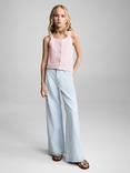 Mango Kids' Azores Cotton Crochet Cami, Light Pastel Pink